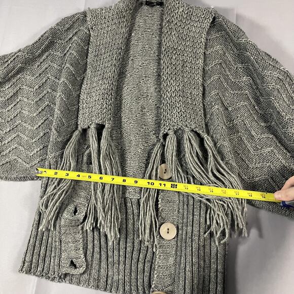 Peppe Peluso Sweater Womens Medium Knit Fringe Cardigan Chunky Boho Wool Blend - Picture 10 of 16